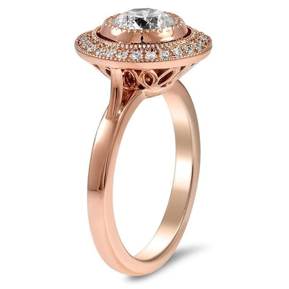 1 Ct Round Natural Diamond Halo Engagement Ring