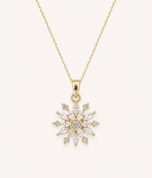 1.4 Carat E/VVS2 Marquise and Round Cut Diamond Flower Pendant with Chain, 14k Solid Gold, Lab Grown Diamond, Perfect gift for her