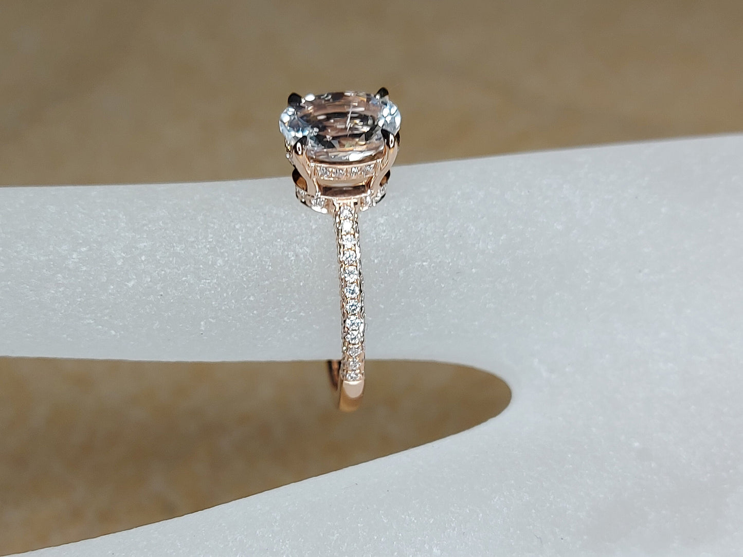 White Sapphire Engagement Ring oval cut, Blake Lively ring Natural Certified 14k rose gold diamond ring, 2 Ct White sapphire ring.