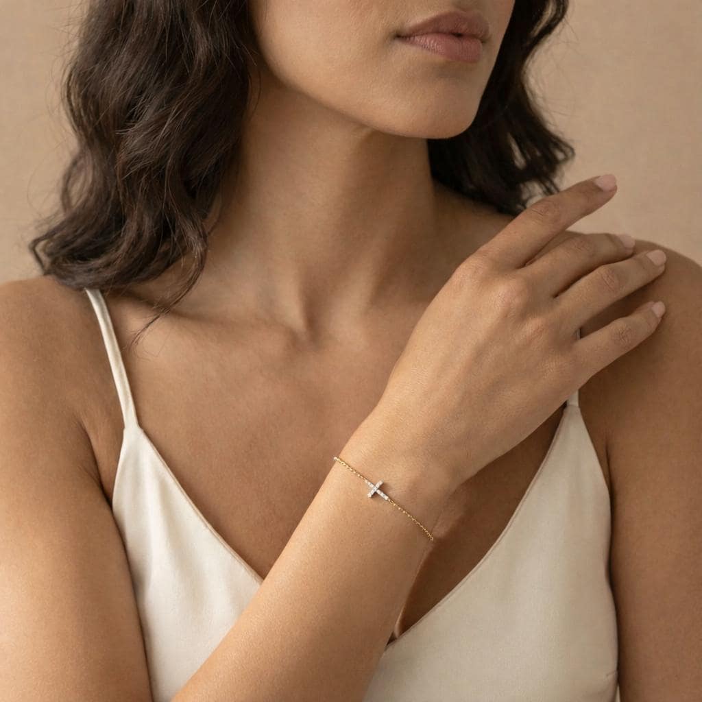 14k Gold Diamant Kleines Armband, Zartes Kreuzarmband, Massive Kugelkette, Christlicher Schmuck, Massivgold, Zartes Armband, Geschenk für Sie Moissanite engagement ring in Gold or Platinum — custom handcrafted by Forever For Love