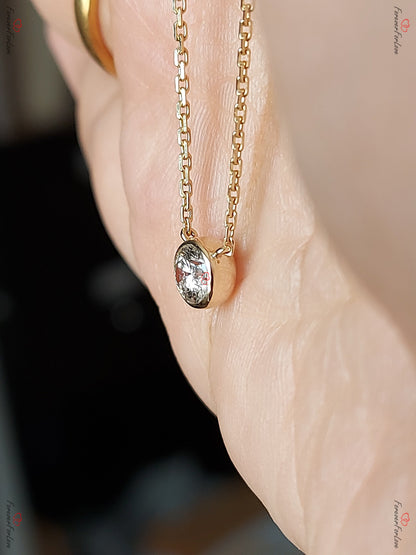 Runde Diamantkette, 14 Karat Gelbgold, zierlicher minimalistischer Diamantanhänger, echte Diamant-Lünetten-Halskette für Damen, Brautjungfern-Geschenk.