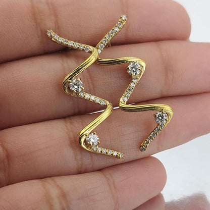14k Gold Zig Zag Drop Earrings, Solid Dangling Gold Earring, Zig Zag drop, Drop Earrings, Perfect Gift