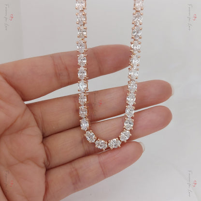 Collier tennis en diamants ovales, 18 pouces 32 carats, en or 14 carats, diamants de synthèse, magnifiques diamants blancs
