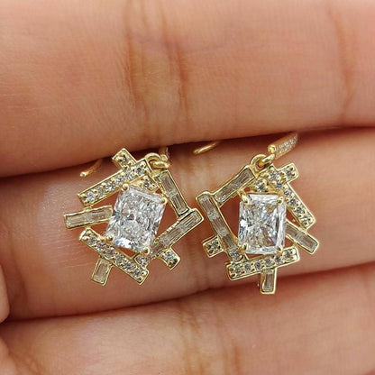 1.5 TCW Radiant-, Baguette- und Runddiamant-Ohrhänger, Labor-Diamant-Hakenohrringe, Diamant-Ohrringe für Frauen und Mädchen, Perfektes Geschenk