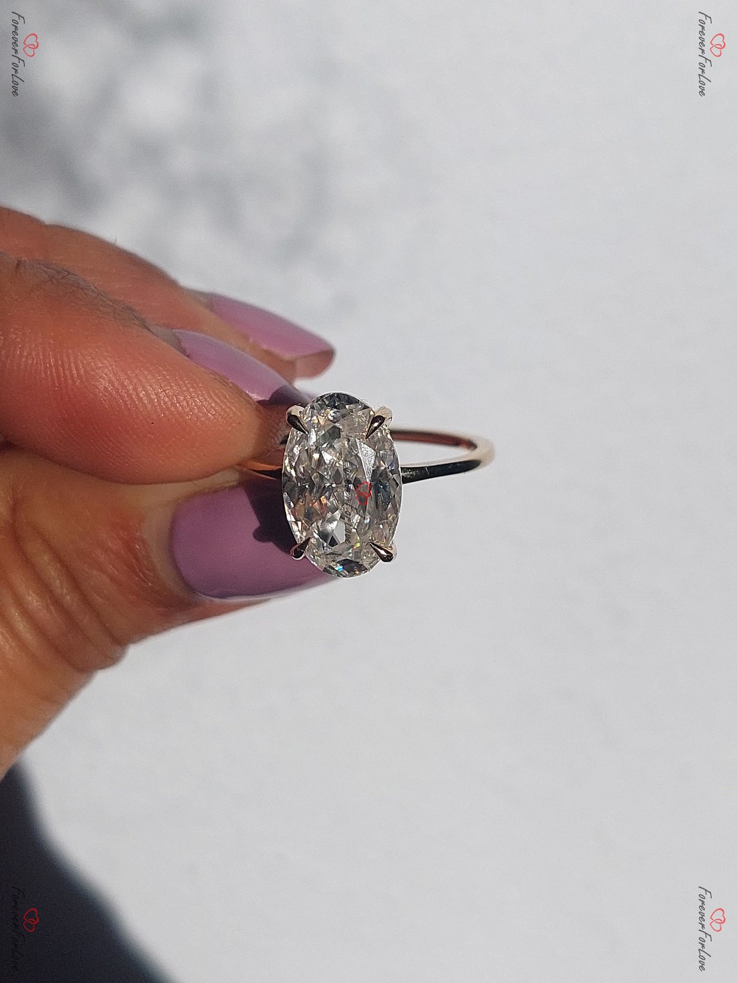 Oval Engagement Ring, 4Ct Hybrid Crushed ice Oval 12.5*8mm Moissanite engagement ring, diamond hidden halo ring, Donut/Low Setting Oval cut 1Ct Moissanite Brilliant Cut engagement ring in 935 Argentium Silver — custom handcrafted by Forever For Love