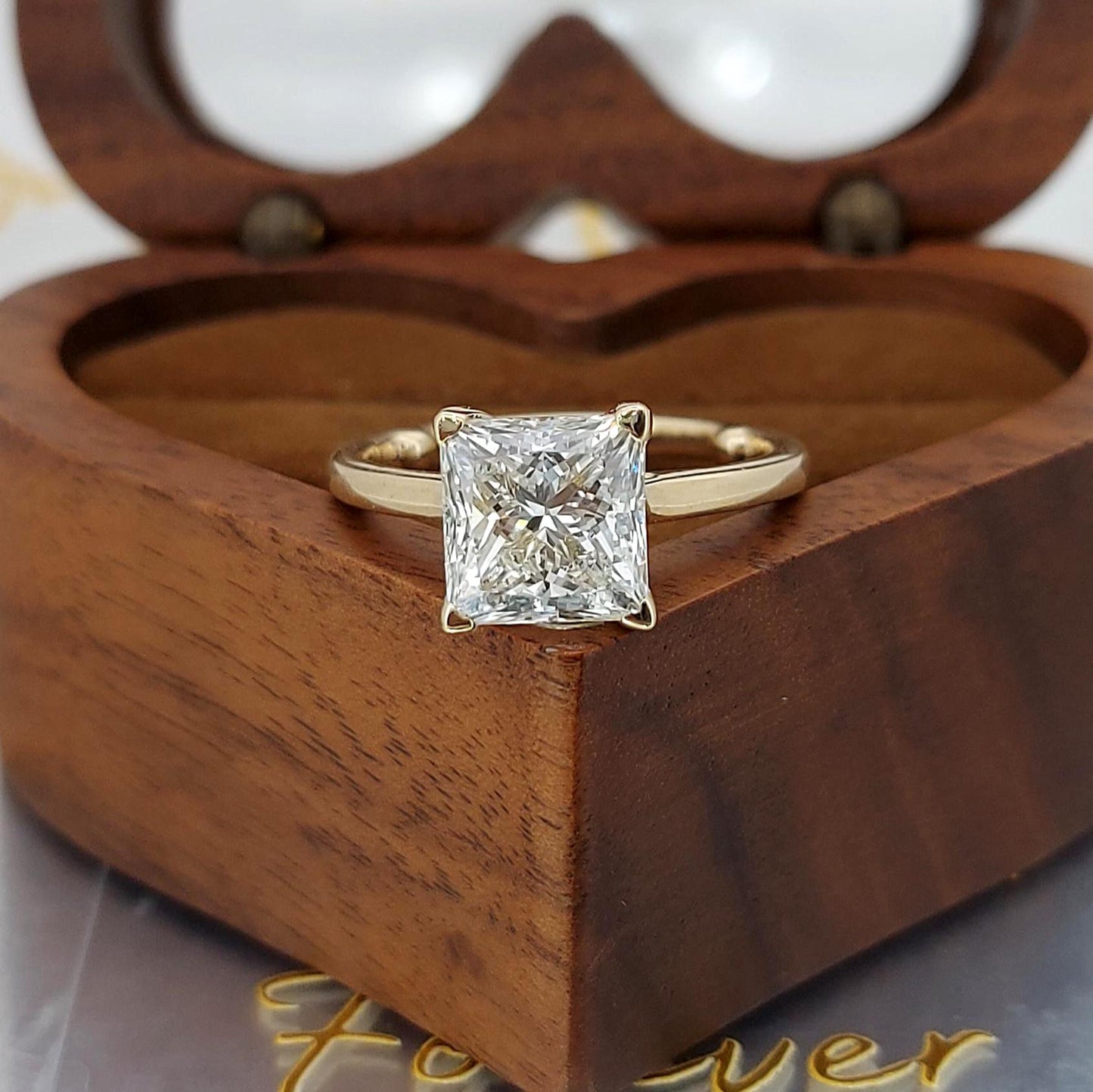 3 Ct IGI Certified Princess Lab Diamond Engagement Ring Princess cut 1Ct Moissanite Brilliant Cut engagement ring in 935 Argentium Silver — custom handcrafted by Forever For Love