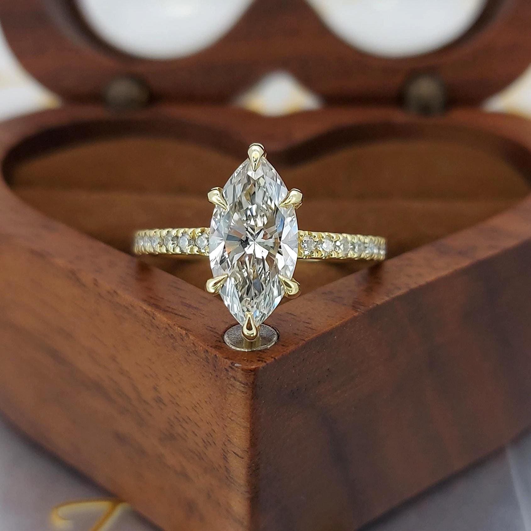 2.5 Ct IGI Certified Marquise Lab Diamond Hidden Halo Engagement Ring