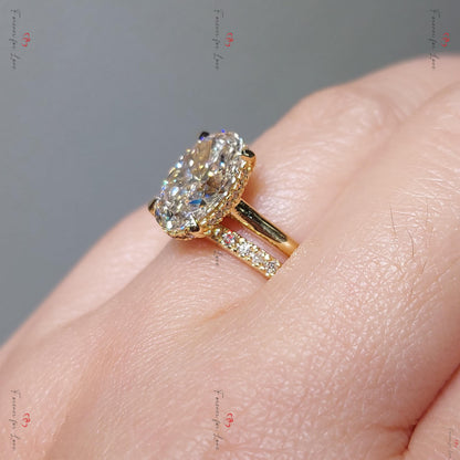 3.5 Ct Oval Lab Diamond Hidden Halo Engagement Ring