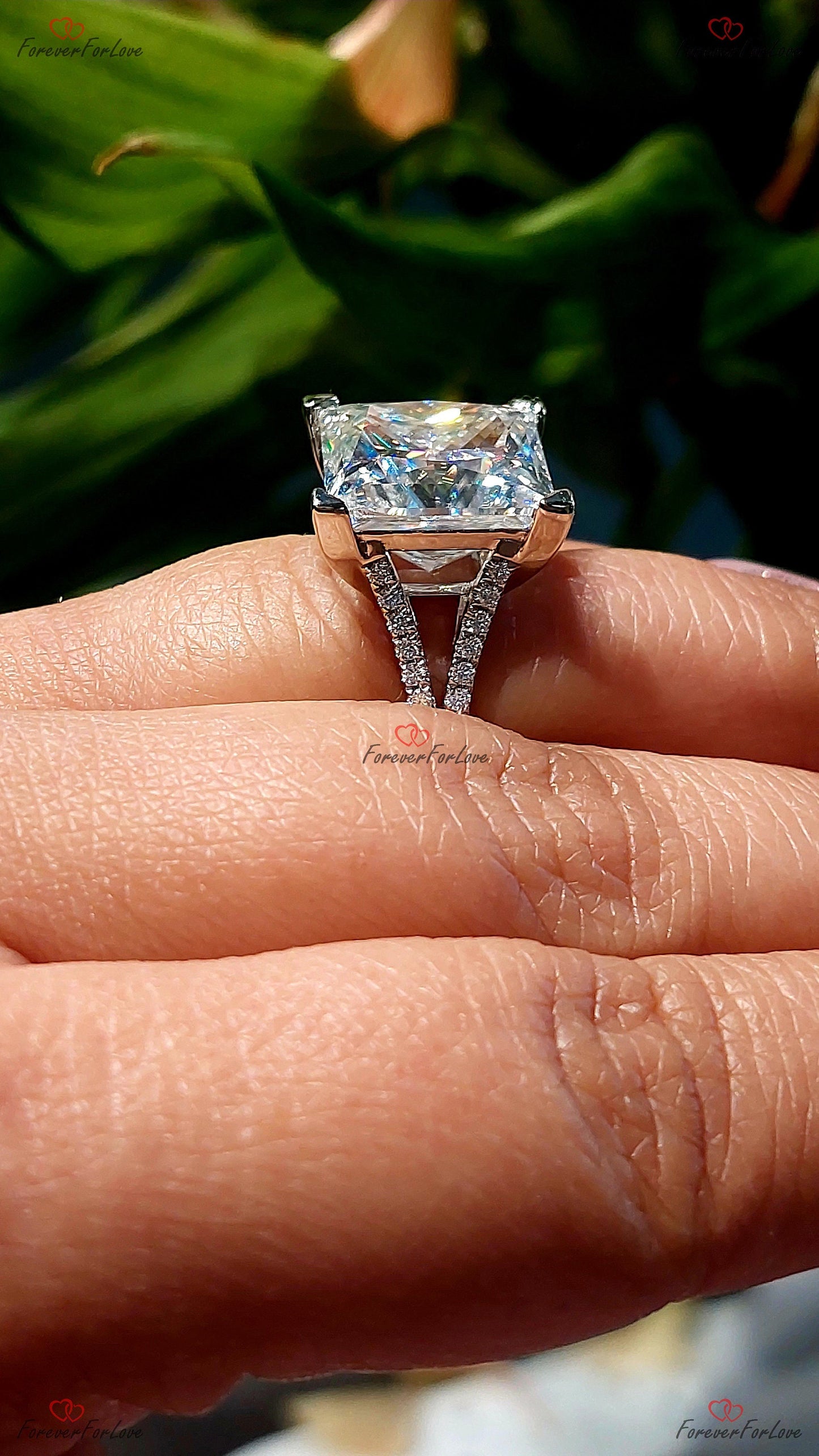 10 Ct Princess Moissanite Solitaire Engagement Ring Princess cut 1Ct Moissanite Brilliant Cut engagement ring in 935 Argentium Silver — custom handcrafted by Forever For Love
