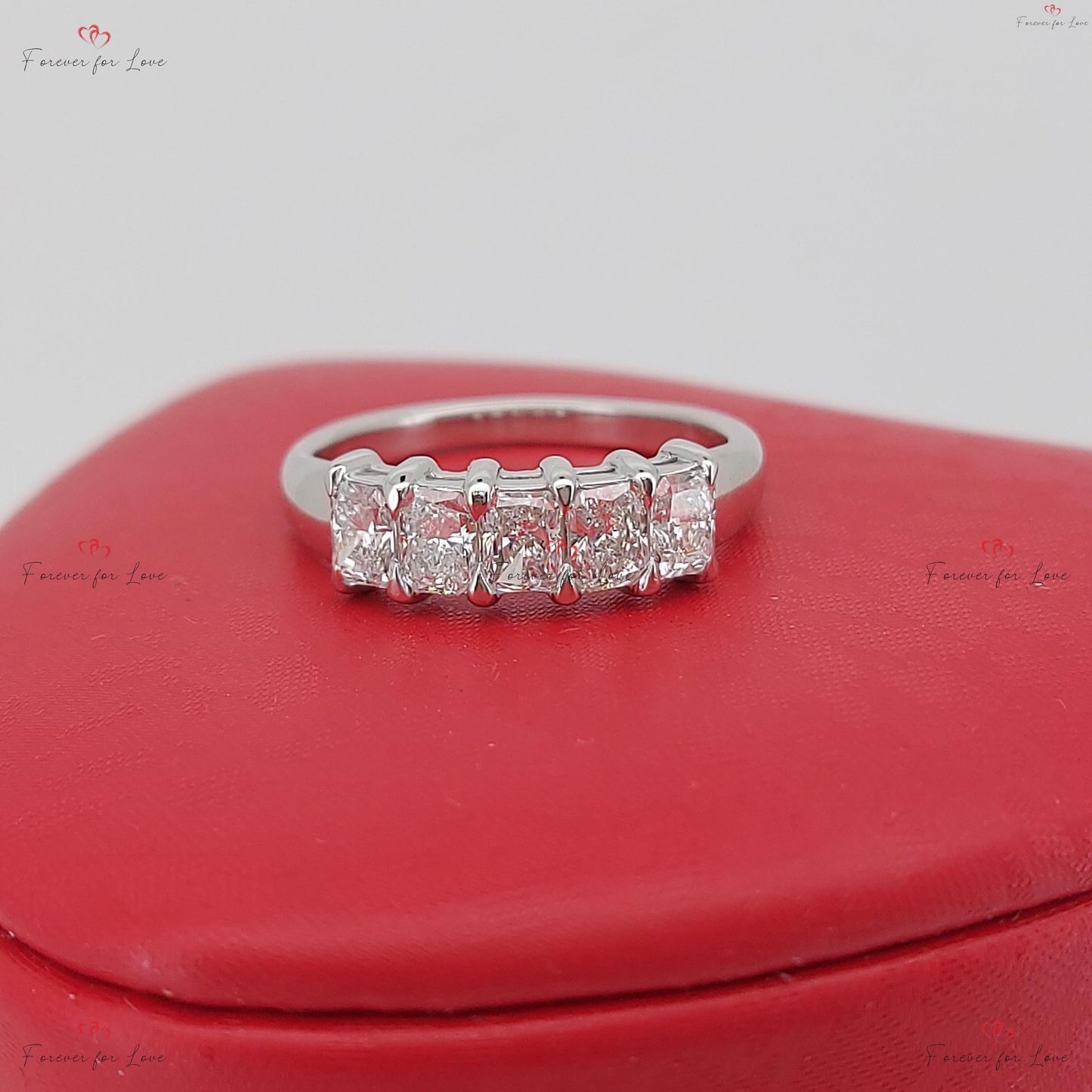 Alliance Demi-Éternité Diamant Radiant avec Accents Radiant cut Moissanite taille brillant engagement ring in Gold or Platinum — custom handcrafted by Forever For Love