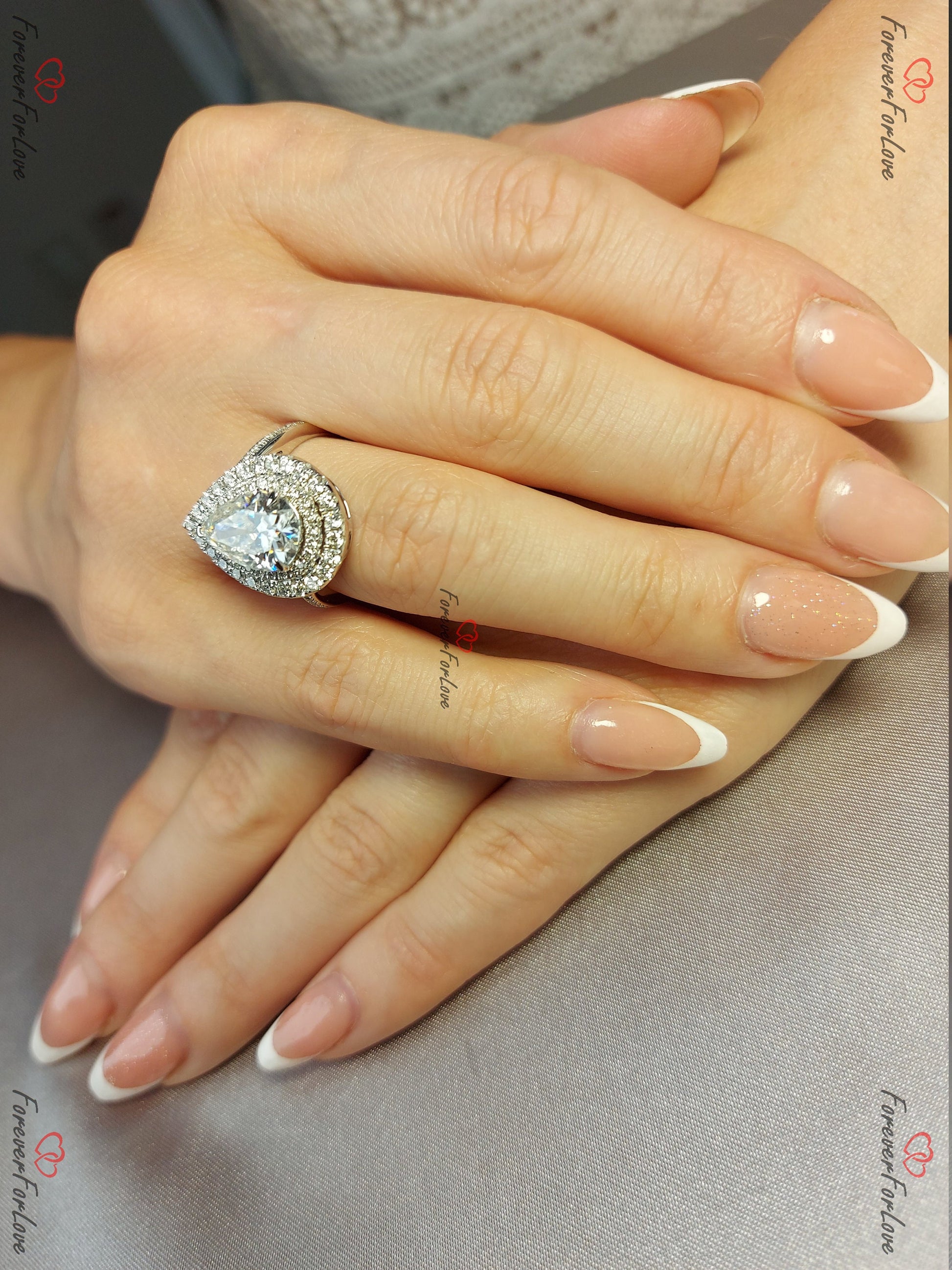 3.5 Ct Pear Moissanite Halo Engagement Ring
