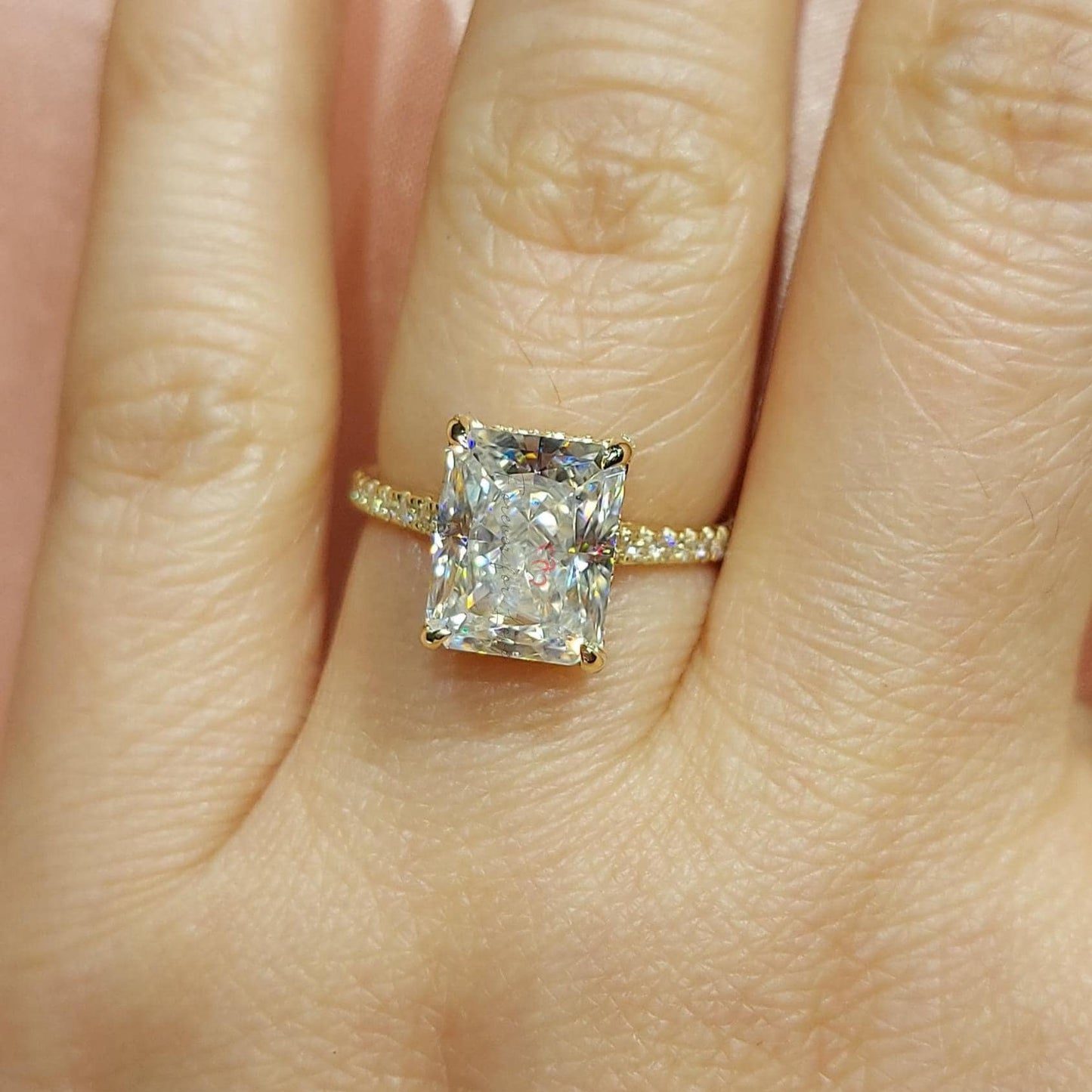4 Ct Radiant Diamond, Moissanite Eternity Band Radiant cut 1Ct Moissanite Brilliant Cut engagement ring in 935 Argentium Silver — custom handcrafted by Forever For Love