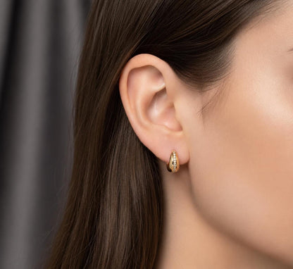 14k Gold Plain Thick Huggies with diamonds Solid Gold Hoops, Small Huggies, Plain Gold Huggie Earrings, Must Have for Every Women.