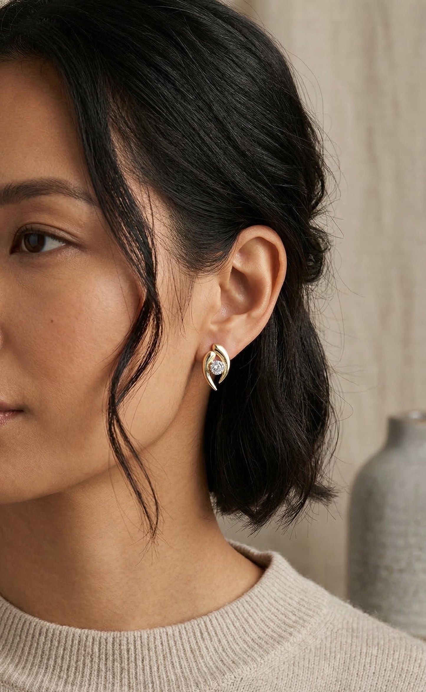 14k Gold Round cut Diamond Earrings , Lab Diamond Studs, Lab Grown Diamond, Solid Gold Studs, Unique design Earrings, Perfect Gift Moissanite engagement ring in Gold or Platinum — custom handcrafted by Forever For Love