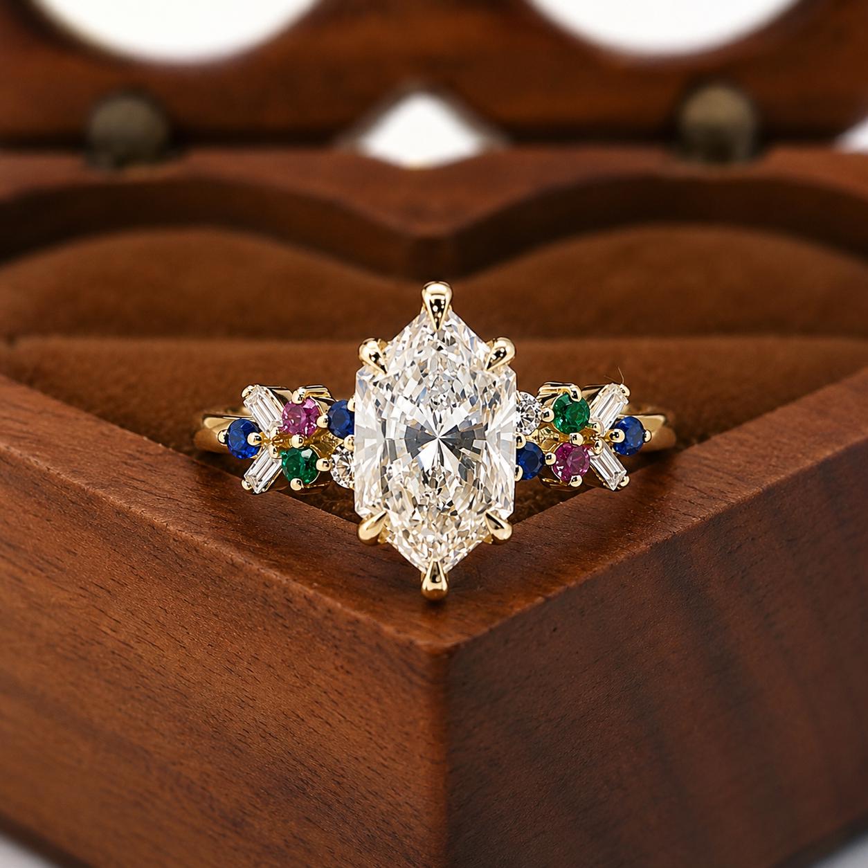 Verlobungsring mit Marquise-Laborzuchtdiamant Marquise cut Moissanite engagement ring in 935 Argentium Silber — custom handcrafted by Forever For Love