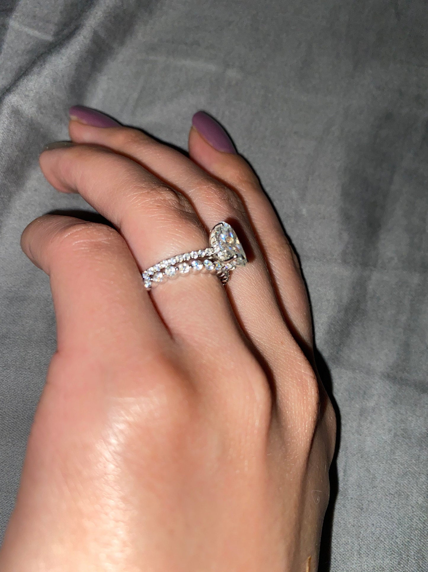 2 Ct Oval Moissanite Crushed Ice Eternity Band Oval cut Moissanite Brilliant Cut engagement ring in 935 Argentium Silver — custom handcrafted by Forever For Love