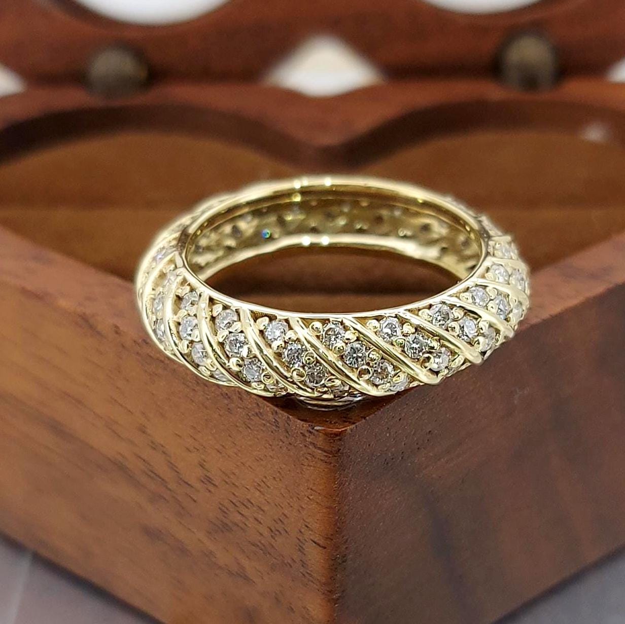 Cupcake Pave Diamond Band, Wide Gold Ring, 1.00 total carats Statement Ring, Round Brilliant Diamond Eternity Ring, Perfect gift For Her. Round cut Moissanite Brilliant Cut engagement ring in 935 Argentium Silver — custom handcrafted by Forever For Love