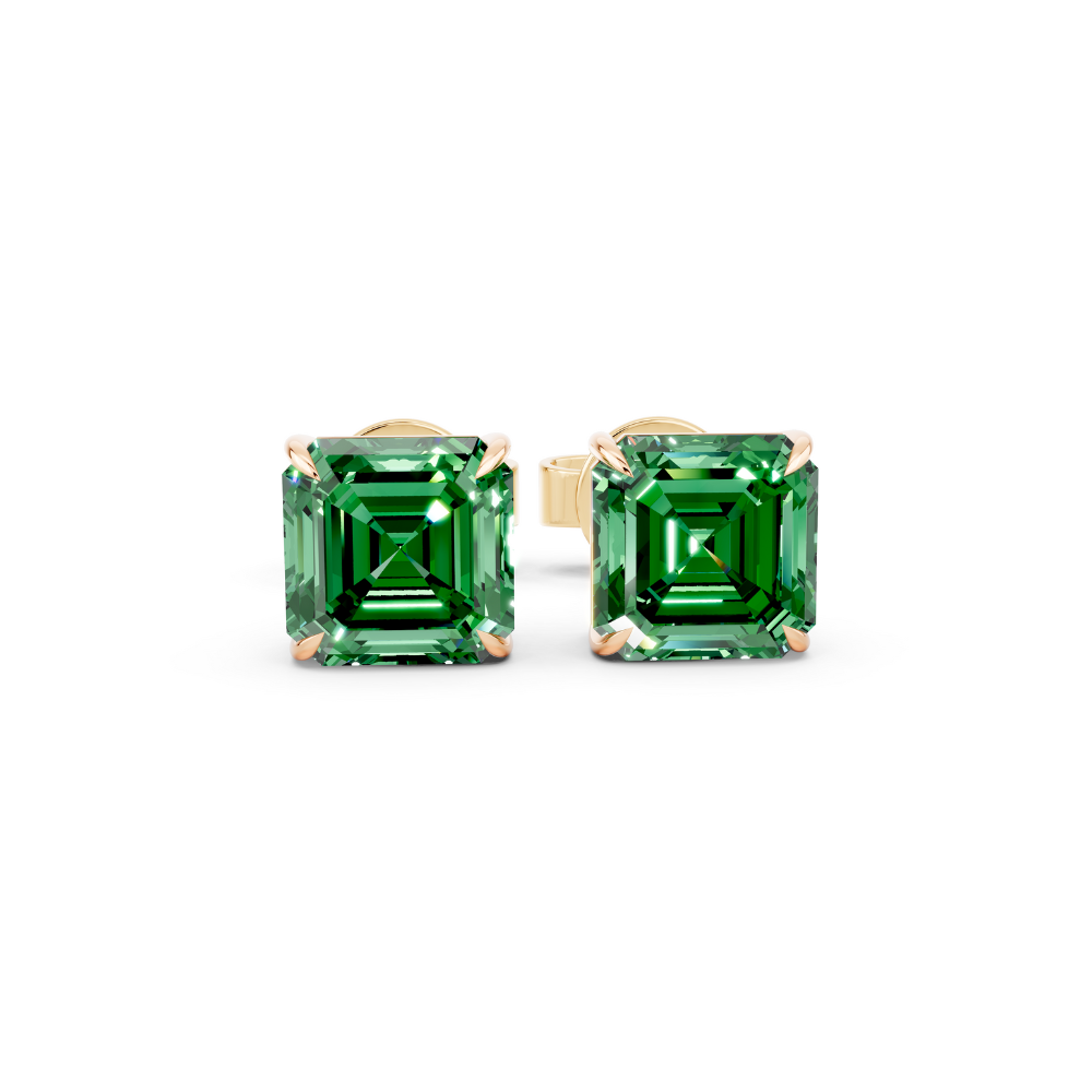 Asscher Cut Farbige Diamant-Ohrstecker Moissanite engagement ring in 10K Massivgold — custom handcrafted by Forever For Love