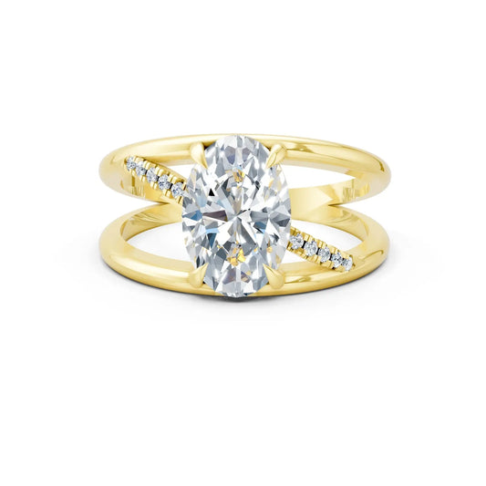 Oval Center Stone with Split Dual Band and Tension Setting Cross Pave Engagement Ring Forever For Love