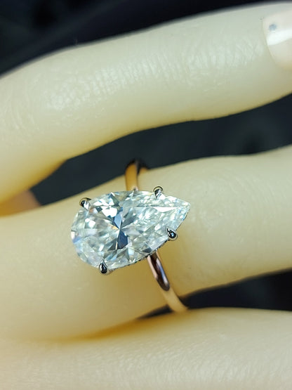 4 Ct Pear Diamond, Moissanite Hidden Halo Engagement Ring