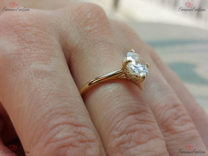 1.5 Ct Oval Diamond, Moissanite Halo Engagement Ring