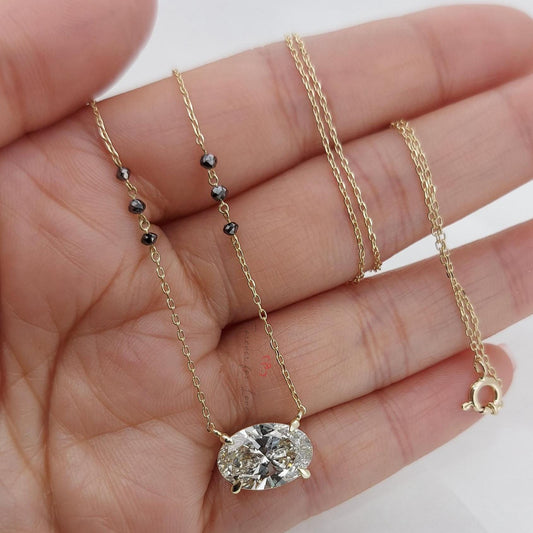 18ct Yellow Gold Lab Grown 4 Claw Diamond 3 ct Black Diamonds Mangalsutra Necklace IGI Certified