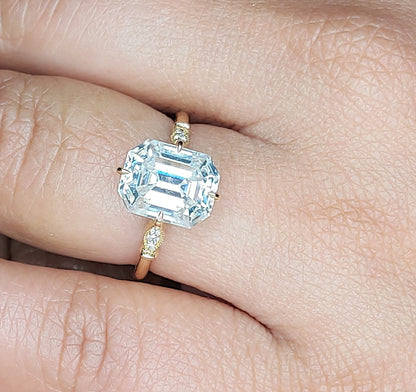 Emerald Diamond, Moissanite, Emerald Solitaire Engagement Ring