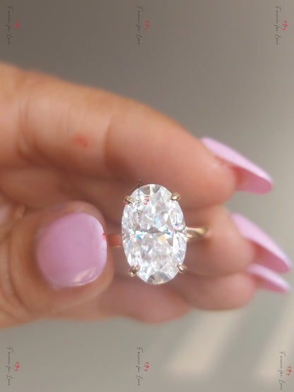 7 Ct Oval Diamond, Moissanite Hidden Halo Engagement Ring
