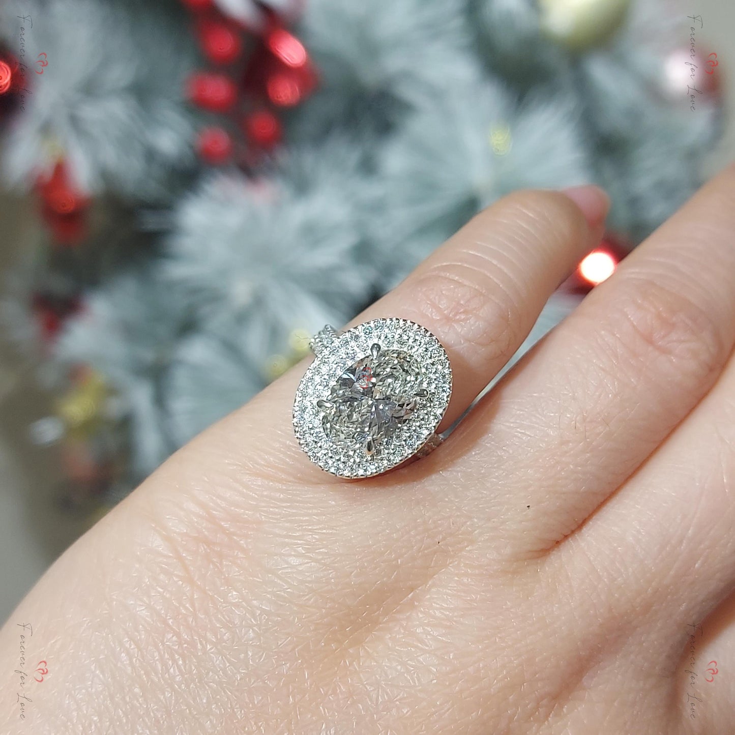 IGI Certified Oval Lab Diamond Halo Engagement Ring Oval cut 1Ct Moissanite Brilliant Cut engagement ring in 935 Argentium Silver — custom handcrafted by Forever For Love