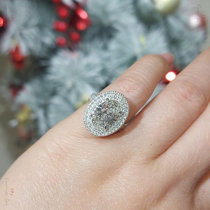IGI Certified Oval Lab Diamond Halo Engagement Ring