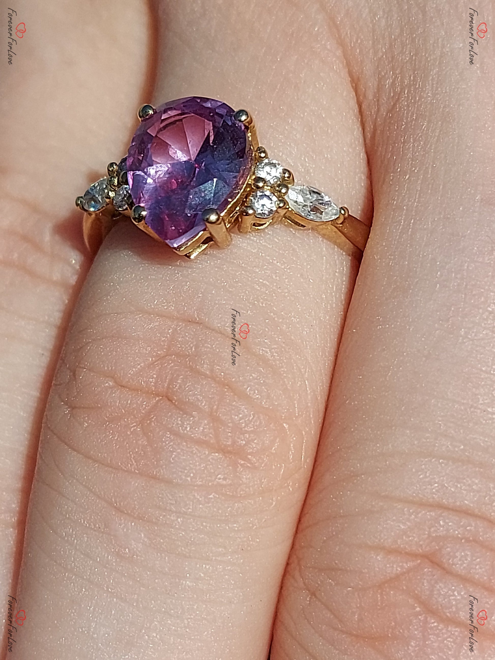 Pear Diamond, Moissanite, Alexandrite Engagement Ring