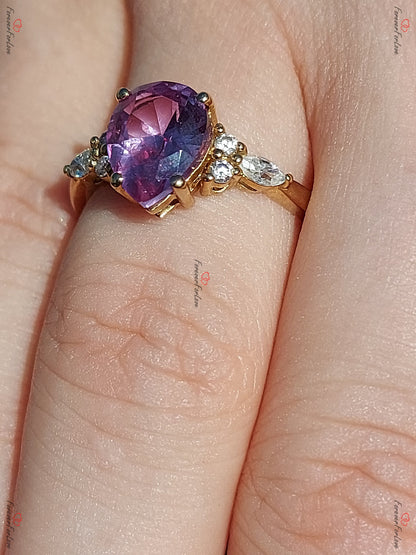 Pear Diamond, Moissanite, Alexandrite Engagement Ring