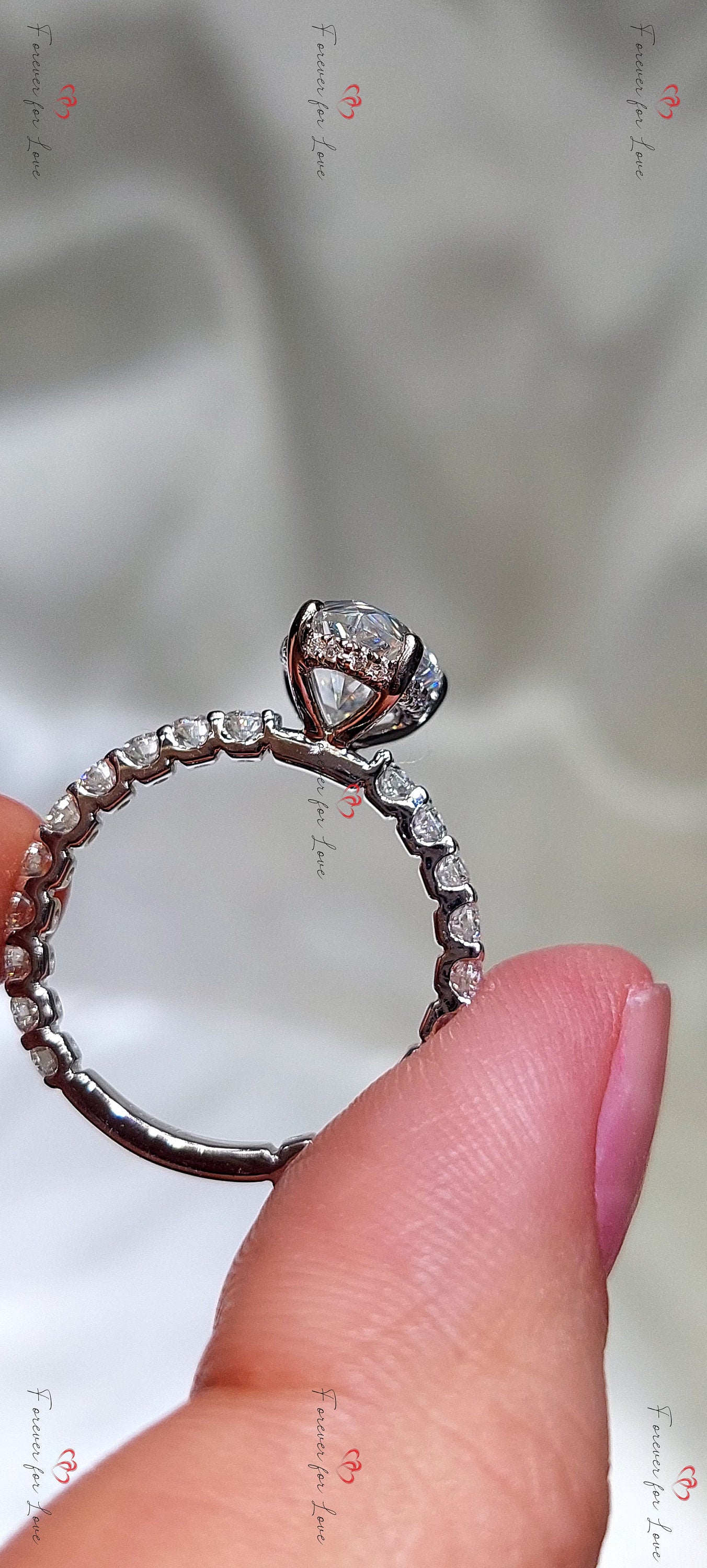 2 Ct Pear Moissanite Pavé Eternity Engagement Ring Pear cut 1Ct Moissanite Brilliant Cut engagement ring in 935 Argentium Silver — custom handcrafted by Forever For Love