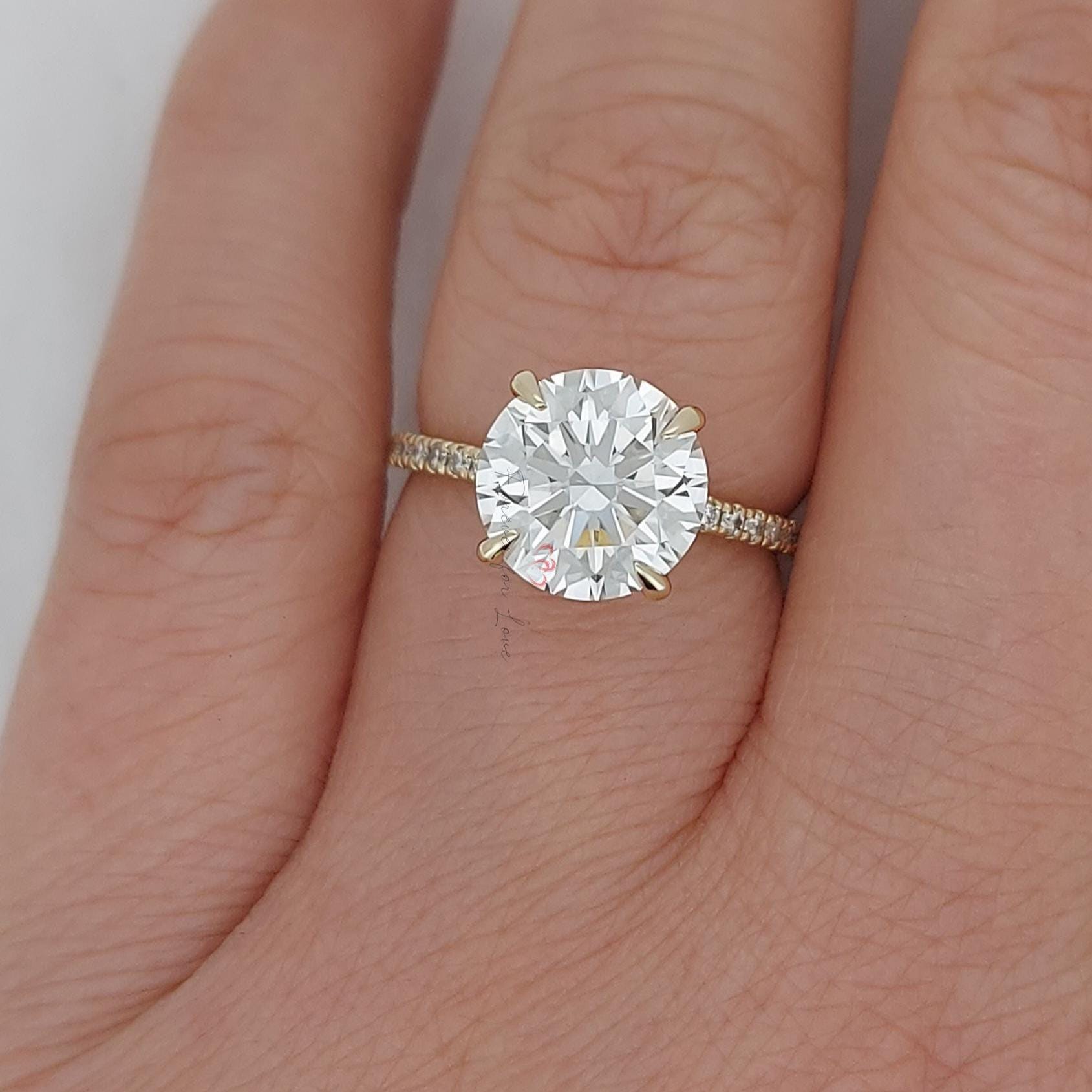 3 Ct Round Lab Diamond Hidden Halo Engagement Ring