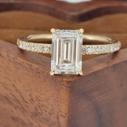 1.5 Ct IGI Certified Emerald Lab Diamond Hidden Halo Engagement Ring
