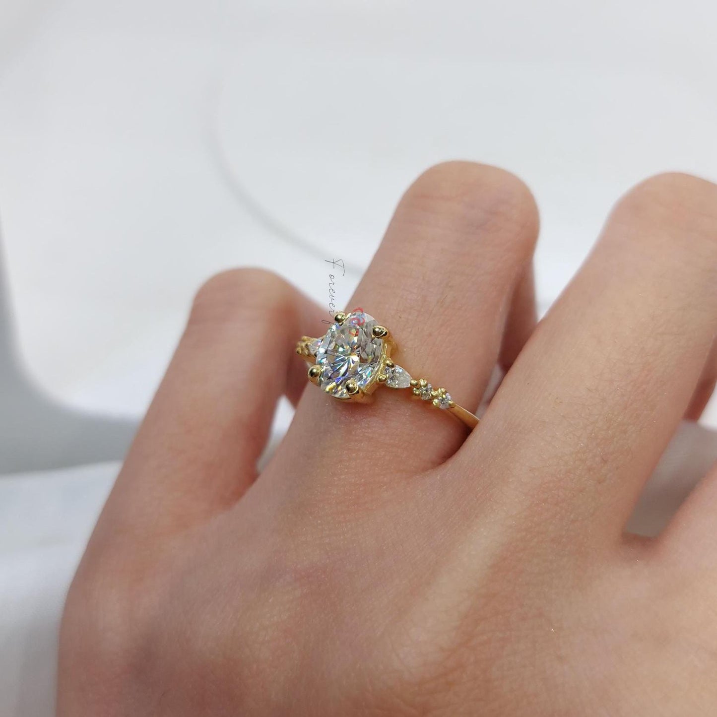 3 Ct Oval Moissanite Engagement Ring Oval cut 6*8mm Moissanite engagement ring in Gold or Platinum — custom handcrafted by Forever For Love