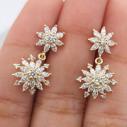 1,5 TCW Marquise- und Rundschliff-Diamant-Ohrhänger, Labordiamant-Ohrhänger, Diamant-Ohrringe für Damen und Mädchen, perfektes Geschenk
