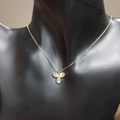 Birnen-Diamant-Kleeblatt-Halskette, 14 Karat Gelbgold, zierlicher minimalistischer Herzanhänger, echte Diamant-Damenhalskette, besonderes Geschenk für sie.