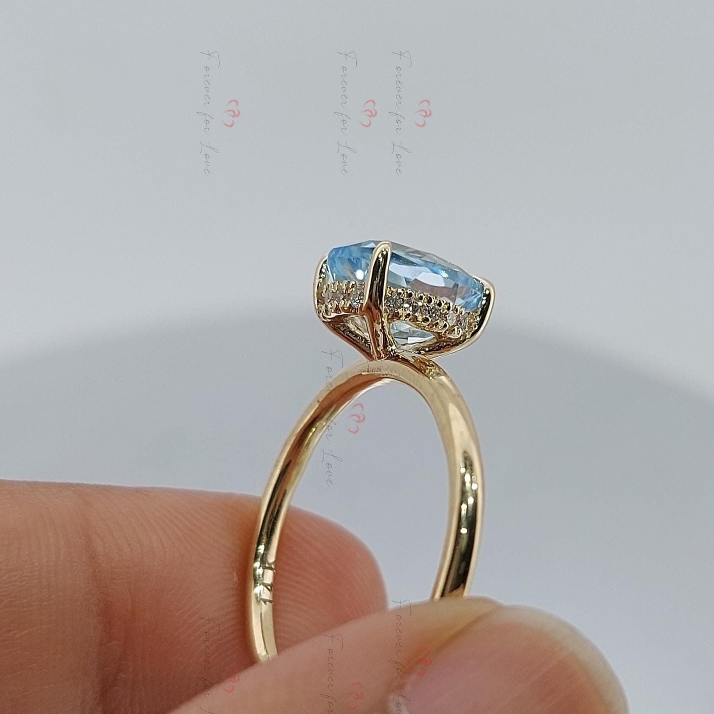 1 Ct Oval Aquamarine Solitaire Engagement Ring Oval cut 1Ct Natural Aquamarine engagement ring in 935 Argentium Silver — custom handcrafted by Forever For Love