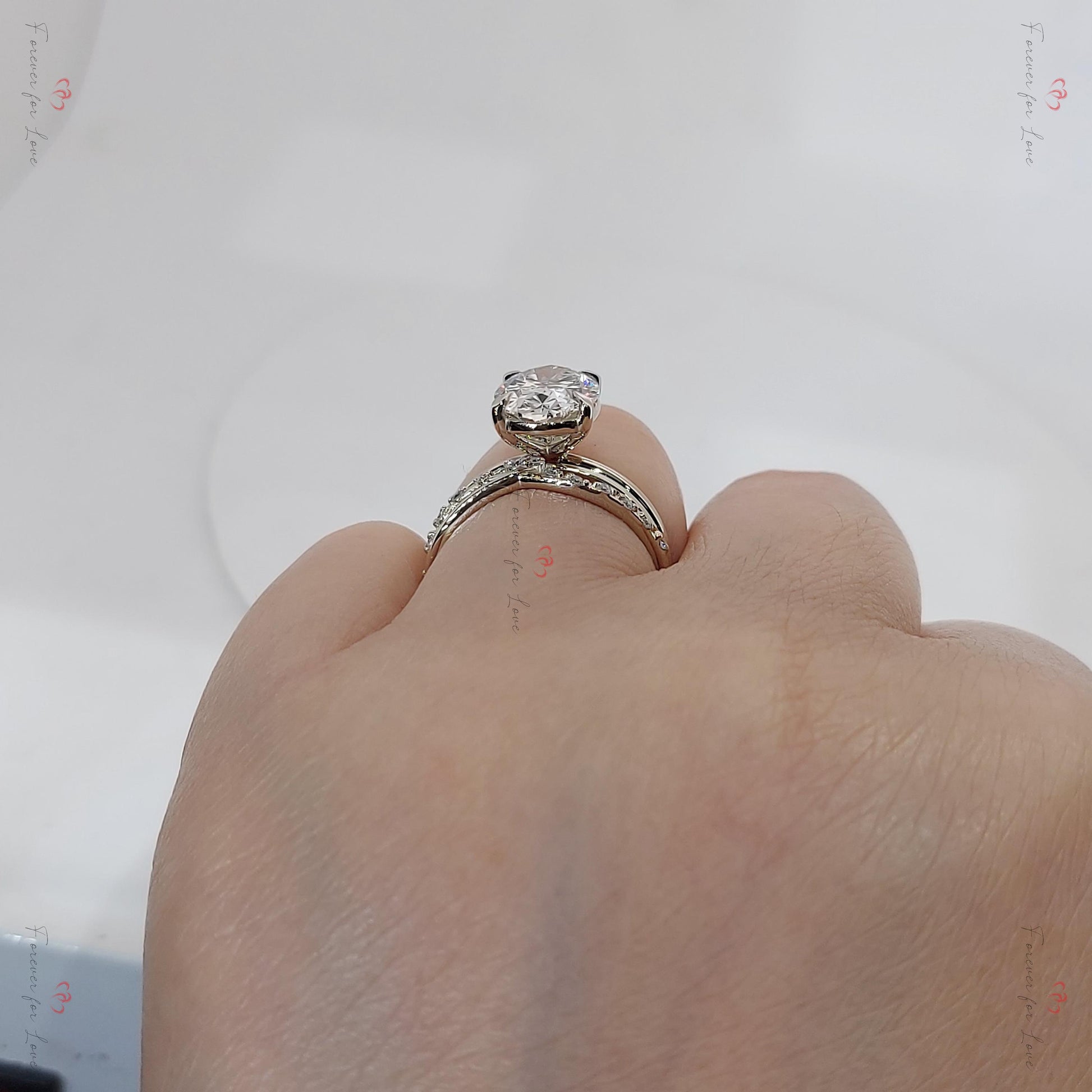 3 Ct Oval Lab Diamond Hidden Halo Engagement Ring