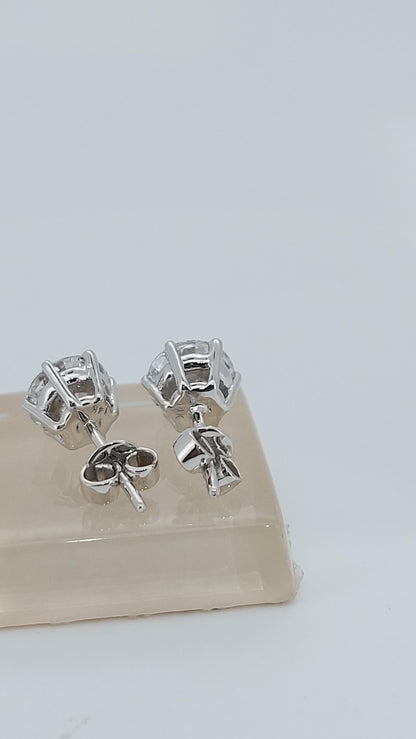 Boucles d'oreilles clous rondes en or blanc avec diamants de laboratoire totalisant 4 carats, clous de diamants, véritables clous de diamants pour anniversaire, cadeau de Saint-Valentin pour elle