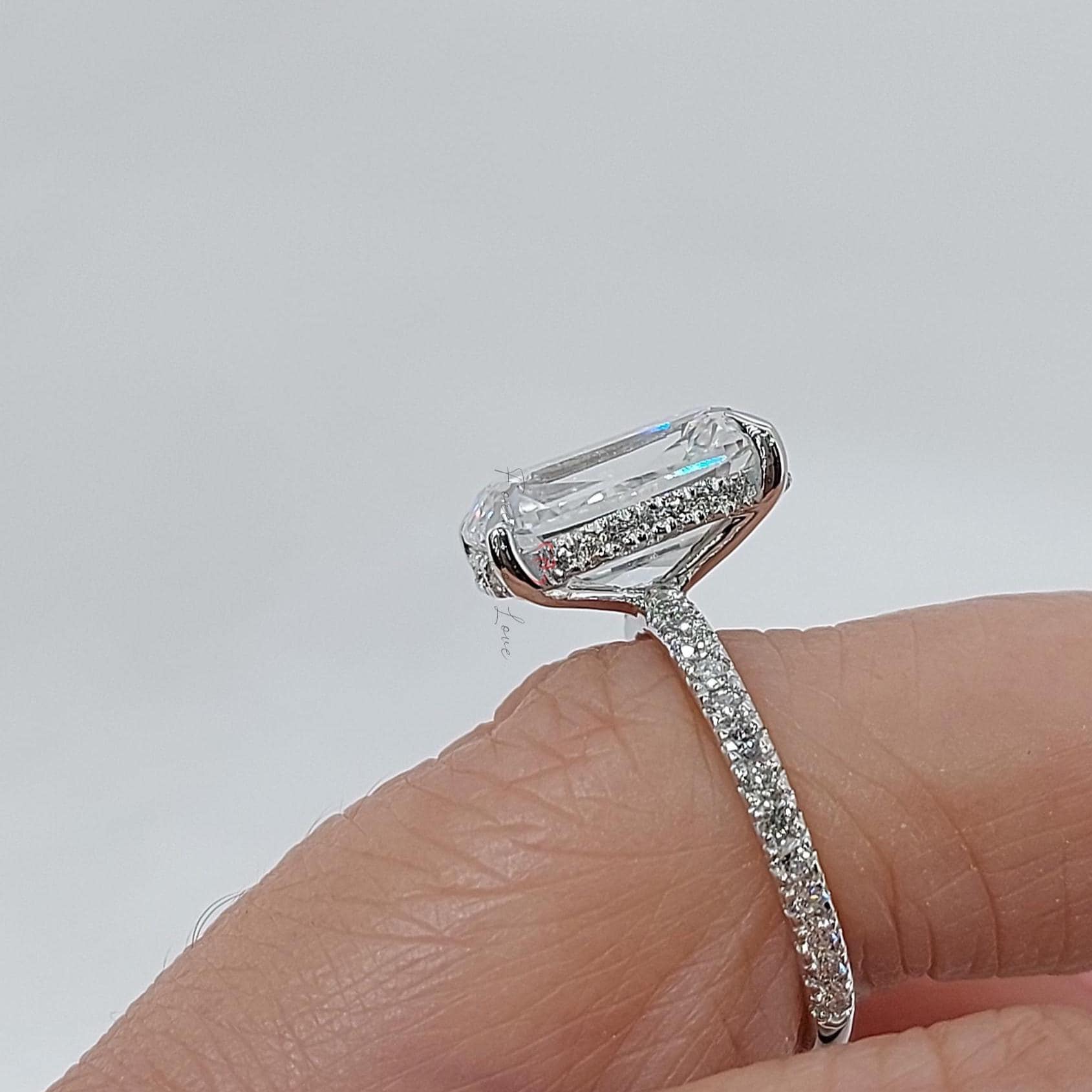 4 Ct IGI Certified Old Mine Lab Diamond Hidden Halo Engagement Ring