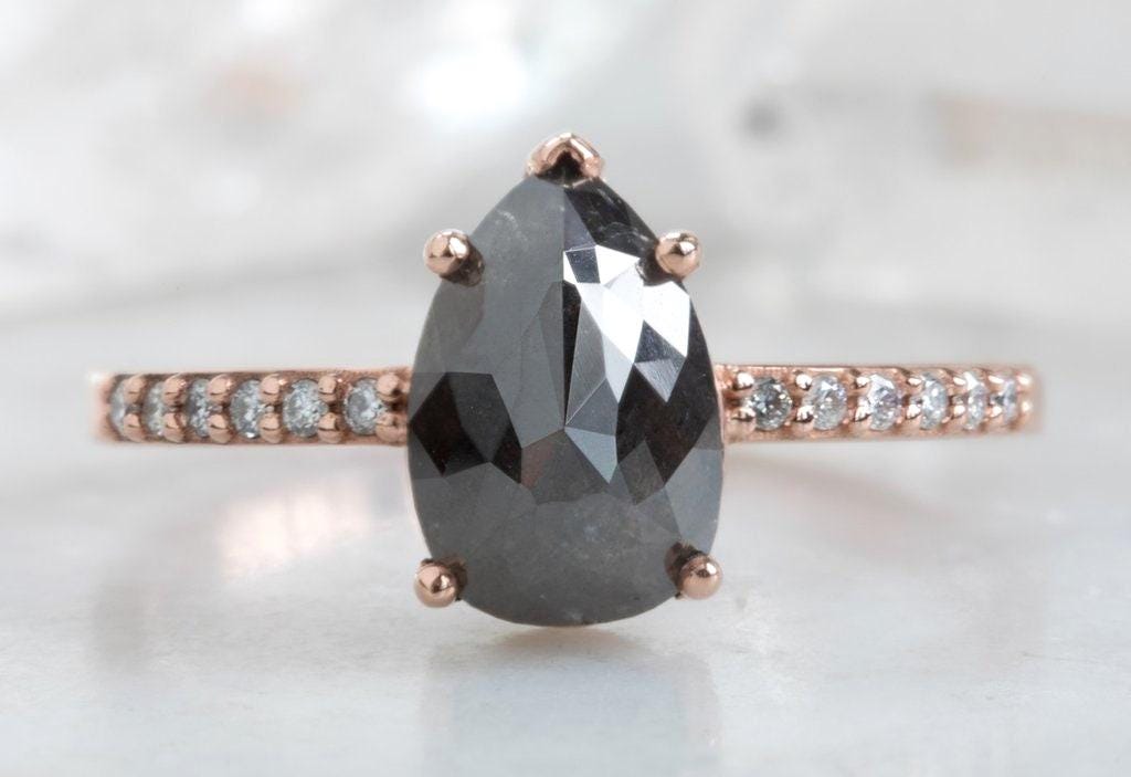 4 Ct Round Black Diamond, Moissanite Wedding Band
