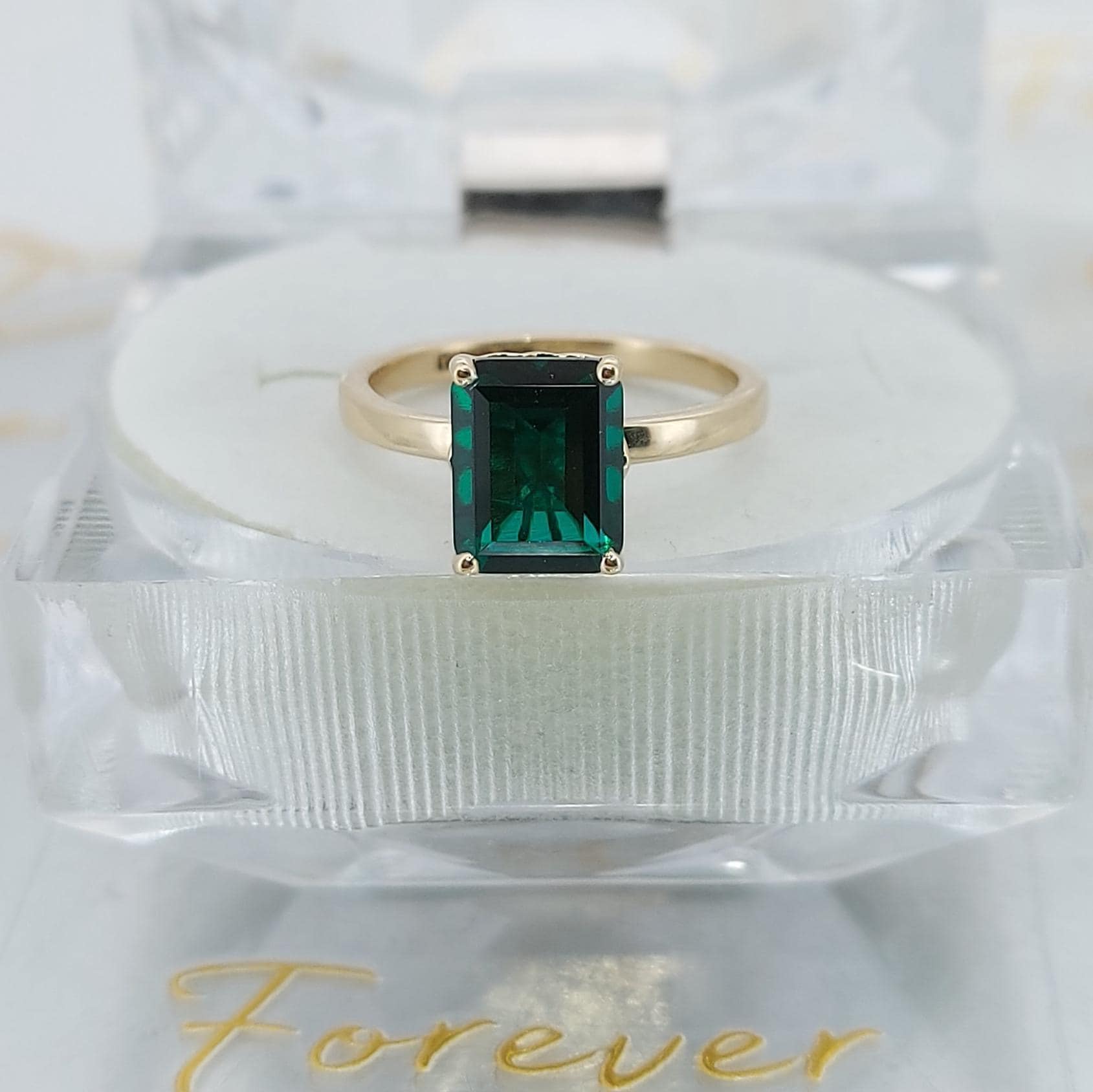 14k Gold Emerald Ring, Emerald Engagement Ring, Emerald Cut Engagement Ring, Emerald Solitaire Ring, May Birthstone, Perfect Gift
