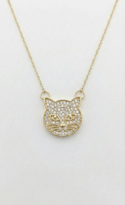 0.3ct Cat diamond Necklace, 14k Yellow Gold, Dainty Minimalist Cat Pendant, Lab Diamond Womens Necklace, Special Gift For Her.