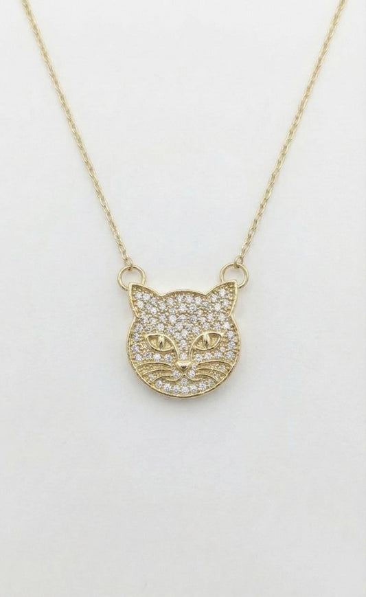 0.3ct Cat diamond Necklace, 14k Yellow Gold, Dainty Minimalist Cat Pendant, Lab Diamond Womens Necklace, Special Gift For Her.