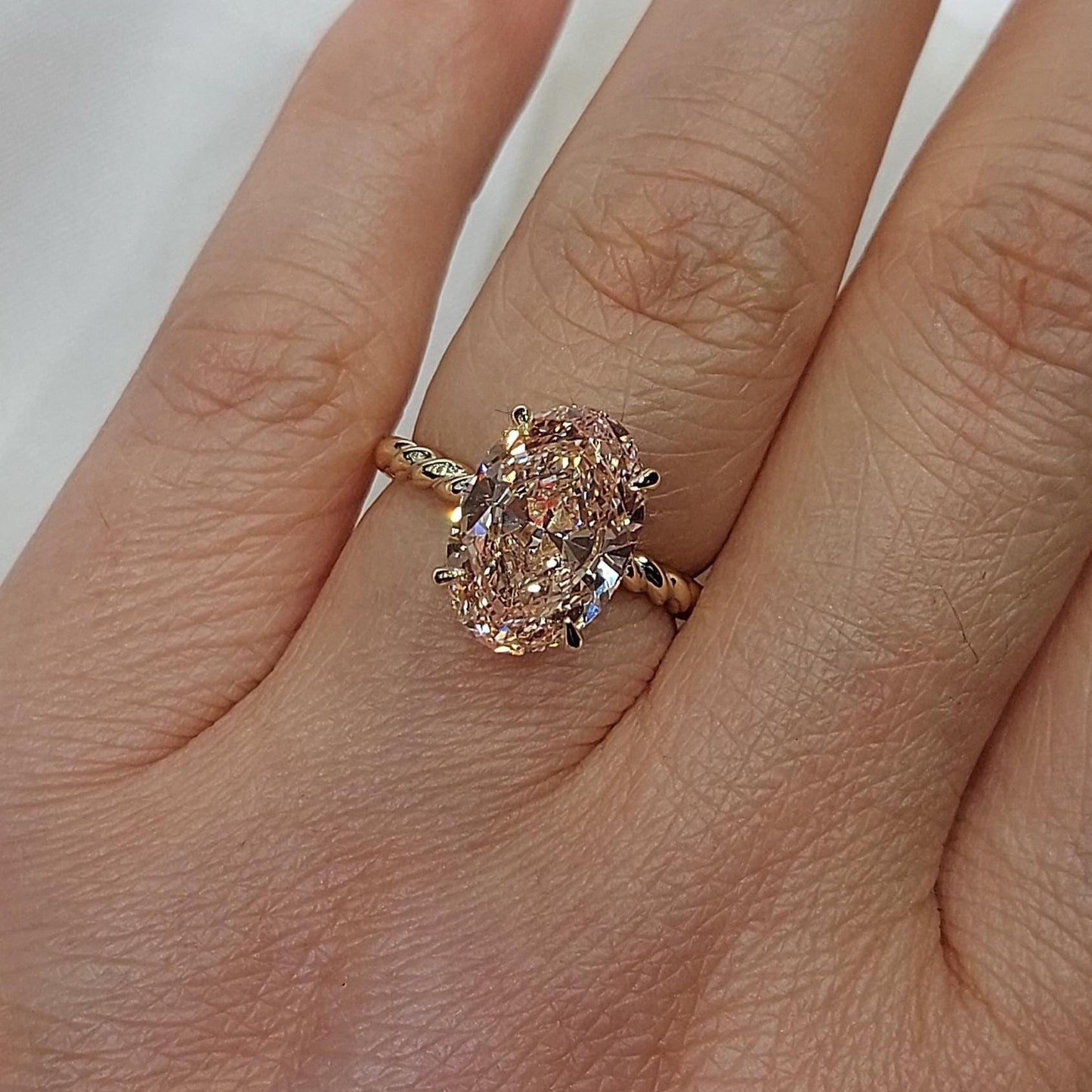 3 Ct Oval Pink Lab Diamond Engagement Ring Oval cut 1Ct Moissanite Brilliant Cut engagement ring in 935 Argentium Silver — custom handcrafted by Forever For Love