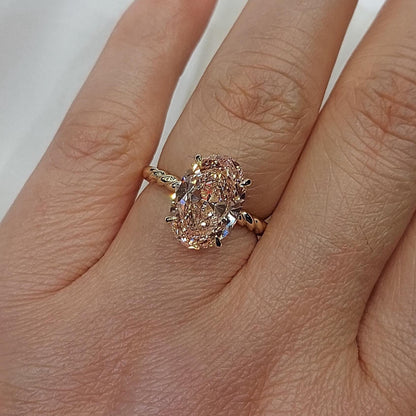 3 Ct Oval Pink Lab Diamond Engagement Ring