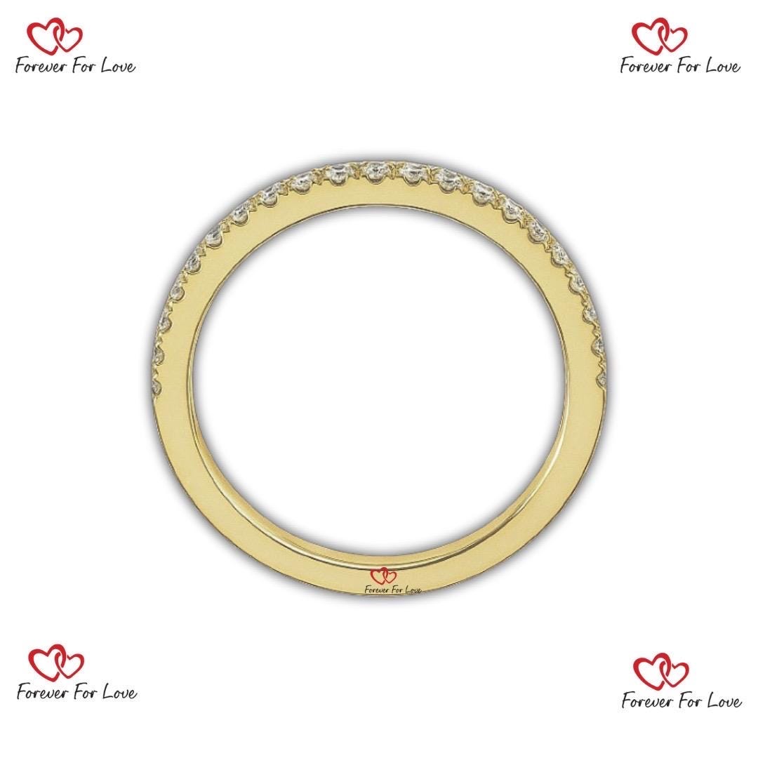 Bande de demi-éternité Moissanite ronde Round cut Moissanite taille brillant engagement ring in Gold or Platinum — custom handcrafted by Forever For Love