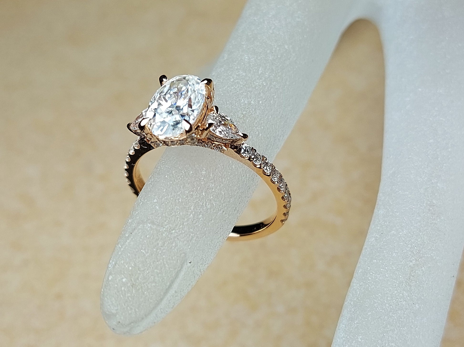 1.5 Ct Oval Diamond, Moissanite Three Stone Engagement Ring